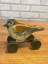 Antique c1920 Steiff Pick Spatz Wood Sparrow Bird Pull Toy Button Rare 5.75