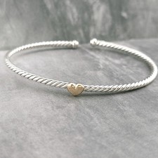David Yurman 2.6mm Sterling Silver & 14k Micro Cable Flex Heart Station Bracelet picture