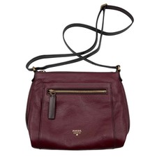 FOSSIL Vickery Burgundy Purple Leather Crossbody Purse Brown Accent Shoulder Bag picture