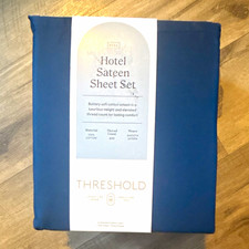 Threshold Hotel Sateen Full Sheet Set 100% Cotton 801-999 TC Blue Deep Fitted picture