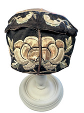Antique c1890 Chinese Child Silk Hat Qing Dynasty Embroidered Birds Peony picture