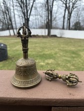 Tibetan Buddhism Temple Bronze Gilt Vajra  Bell  Chung Set picture