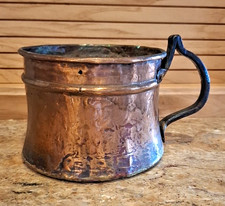 Antique 19th C Dovetailed Copper Measure Pot Cup Heavy Iron Handle Primitive picture
