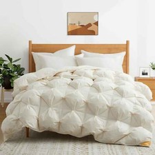PUREDOWN 90% Goose Down Fill Puff Comforter , 100% Organic Cotton Shell Beige picture