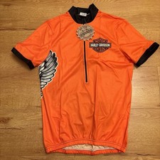 Vintage Harley Davidson S/S Orange Cycling Biker Jersey Made in USA Large NWT picture