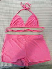 Juicy Couture x Forever 21 Pink Terry 2Pc Triangle Halter Bikini Shorts S picture