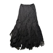 Vintage My Design Paris Pirate Maxi Skirt Black Tiered Ruffle Handkerchief Hem picture