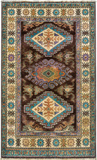 Tribal Antique Kazak Oriental Rug 3x5 Ft Handmade Geometric Oriental Wool Carpet picture