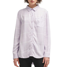 Women's Long Sleeve Plaid Hi-low Button Down Shirt Top Size Large picture