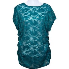 NEW Torrid Stretch Lace Cinch Side Tee Fanfare Green Teal Womens 0 L 12 Coquette picture