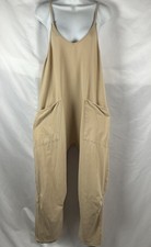 Automet Women’s Size Small Jumpsuit Wide-Leg V-Neck Pockets Casual Oversized Tan picture