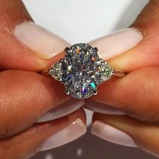 3Ctw Oval Cut Moissanite Three-Stone Engagement Ring In 14K White Gold Plated picture