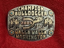 Bulldogging X~Treme Rodeo Champion Trophy Buckle☆Walla Walla Wash☆2004☆Rare☆711 picture