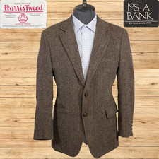 Harris Tweed Sport Coat Mens 38R Brown Herringbone Wool Blazer Jos A Bank picture