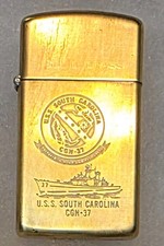 Vintage 1986 Solid Brass Zippo USS South Carolina CGN-37 Navy Ship Lighter picture