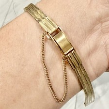 NOS 1970’s SEIKO Women’s 8mm Mesh Watch Bracelet Gold Tone W/ Chain JAPAN MADE picture