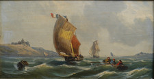 19th-Century French School Marine Oil Painting, Signed, On Wood Panel picture