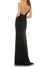 Ieena For Mac Duggal Black Imtiation Pearl High Slit Column Gown Size 8 $338 picture