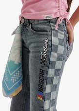 Girls Justice X NASCAR side Check Denim W/ Bandana Light Wash Jeans Size 10 picture