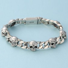 1PC Sterling Cuban Curb Link Skull Chain Mens Hi-Hop Bracelet picture