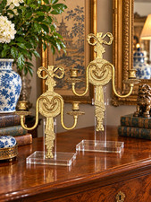 Pair Vintage Brass Wall Sconces French Louis XVI Neoclassical Bow Tassel picture