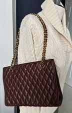 Vintage Siso Brown Lambskin Leather Quilted Kisslock Shoulder Bag w/Chain Strap picture