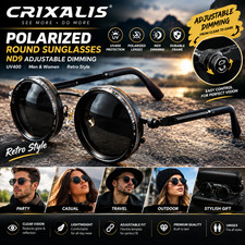 CRIXALIS Polarized Round Sunglasses ND9 Adjustable Dimming UV400 Men Women Retro picture