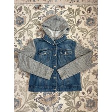 Mudd Denim Jacket Women XL Blue Grey Hooded Mixed Media Excellent Trucker picture