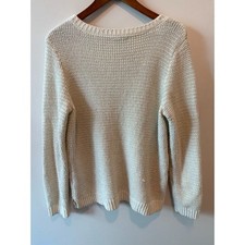 Dana Buchman Cream & Gold Metallic Textured Knit Pullover Sweater - Size L picture