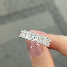 1.60Ct Emerald Cut Lab Grown/CVD Diamond Ring Half Eternity Band 14K White Gold picture