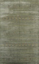 Artisan-crafted Green Gabbeh Rug Wool Handmade Carpet 7x10 ft picture