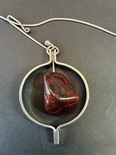 Anna Greta Eker PLUS Norway 925S Circular Frame Red Black Polish Jasper Necklace picture