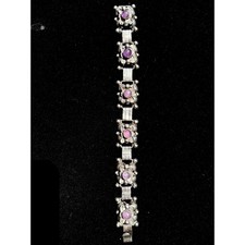 VTG 1930's Mexican SS Purple Amethyst Orbit Panel Cabochon Link Bracelet 7.5