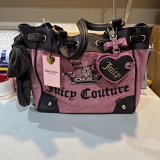 Juicy Couture Chateau Rose Crown Velour Tote w Brown Bow Heart Charm Mirror NWT picture
