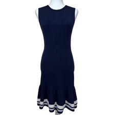 Chelsea 28 Women's Knit Sleeveless Maxi Dress Navy Blue White Striped Size S picture