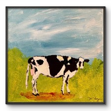 Mary Myers Original Expressionist Cow Painting 10x10 Acrylic Canvas Folk Art picture