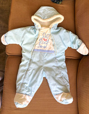 VTG 70s Sears Bunny Hooded Footed Full Zip Embroidered Blue/White Snowsuit picture
