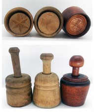3 Antique Wooden Butter Mold Press Stamps Carved Star Acorn Card Suite Primitive picture