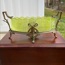 Antique French Ormolu & Loetz Style Glass Centerpiece Bowl Jardiniere Empire picture
