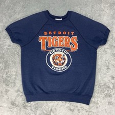 Vtg Detroit Tigers Sweatshirt Mens Sz XL (fits L) Blue Short Sleeve MLB Baseball picture