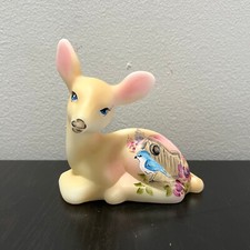Fenton Opal Glass Bluebird House Deer Fawn Figurine Ltd Ed #11/36 M Kibbe picture
