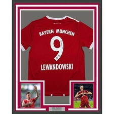 Framed Autographed/Signed Robert Lewandowski 35x39 Bayern Jersey BAS COA picture