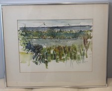 1979 Framed Water Color Painting of Oyster Pond Marsh by Vinson Hill Metal Frame picture