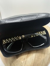 CHANEL Butterfly Sunglasses Black Gold Chain Link CC Logo Italy *Box As Is * picture