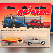 Majorette 1:60 Mercedes-Benz 450 SEL Silver Diecast Car w/ Boat Trailer Unopened picture