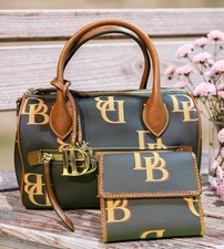Dooney Bourke Bundle Set Black Logo Monogram Barrel Satchel Crossbody & Wallet picture