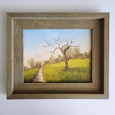 Vintage 1975 Rural Landscape Oil Painting 8x10 Signed Framed Expression Surreal  picture