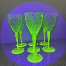 Antique Pukeberg Turkey Tracks Royal Fan Uranium Vaseline Glass Water Go G2U picture