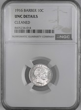 1916-P  10C BARBER SILVER DIME  NGC UNC DETAILS 