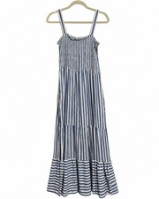 Raviya Women’s M Blue White Striped Maxi Dress Smocked Tiered Beach Resort picture